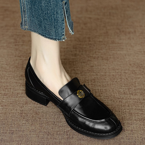 ヒール スリッポン 厚底ヒール ローファー 太ヒール レザー キーヒール