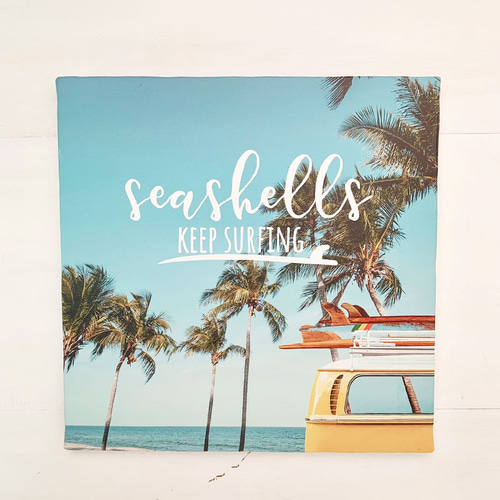 ヤシの木とワーゲンバスの写真 海の景色 サーフィンフォト