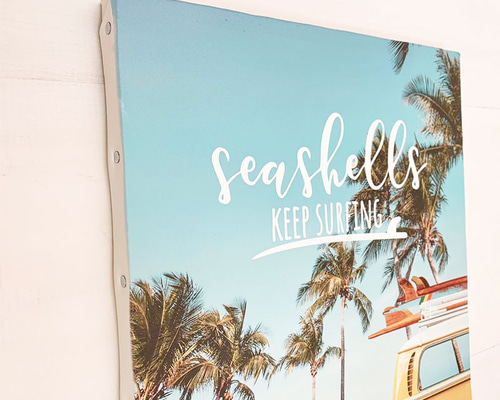 風景画 海とヤシの木 金色フレーム37✖️37 ヤシの木とワーゲンバスの写真 海の景色 サーフィンフォト