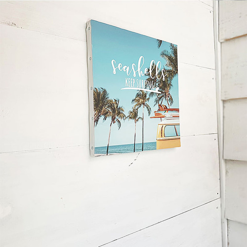 ヤシの木とワーゲンバスの写真 海の景色 サーフィンフォト