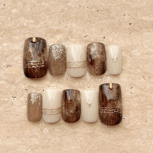 サイズオーダー＊ブラウン系 ニュアンス くすみホワイト ゴールド