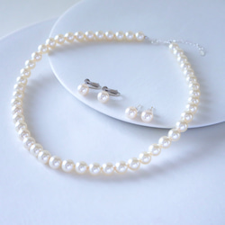[嬌小] 8 毫米珍珠正裝項鍊和耳環 2 件套 第1張的照片
