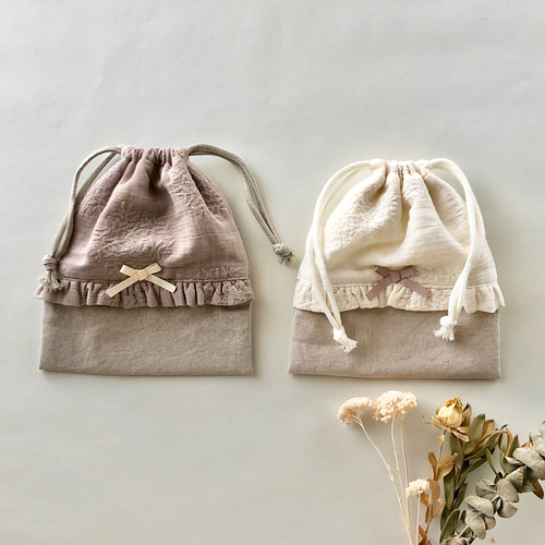 最新最全のをすべて コップ袋(給食袋) 【くすみカラーのお花の刺繍ガーゼ】入園 通園 手提げ・レッスンバッグ・入園グッズ
