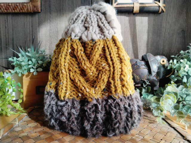 【受注制作】クラシックツイードのアラン模様帽子《fur＆slub ysrn》