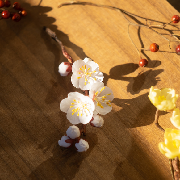 白梅 の 布花 ブローチ 5枚目の画像