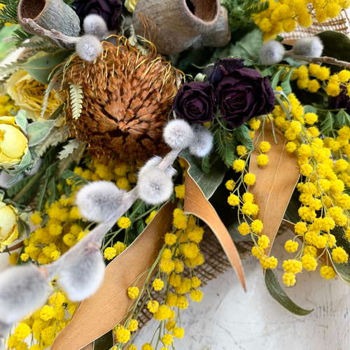 ドライフラワー❁⃘*.ﾟミモザとドライアンドラのスワッグ スワッグ は  