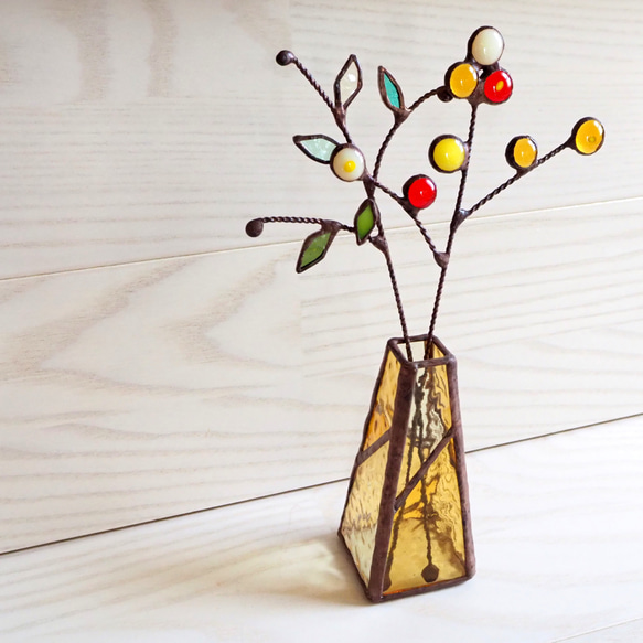 ステンドグラスの春色一輪挿し（お花付き） 5枚目の画像