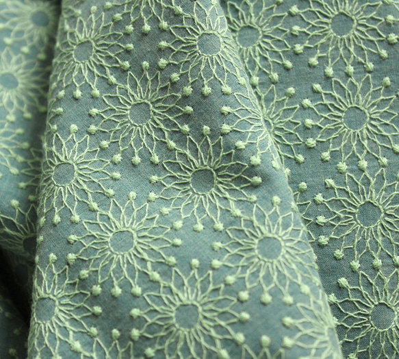 ◇レース半襟・半衿【幾何学模様 花】錆浅葱 3枚目の画像