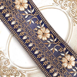 [ 061 ] インド刺繍 リボン 青 ブルー 花柄 幅:6cm 1枚目の画像