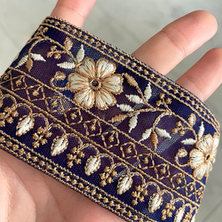 [ 061 ] インド刺繍 リボン 青 ブルー 花柄 幅:6cm 4枚目の画像