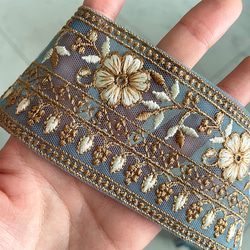 [ 062 ] インド刺繍 リボン 水色 ブルー 花柄 幅:6cm 4枚目の画像