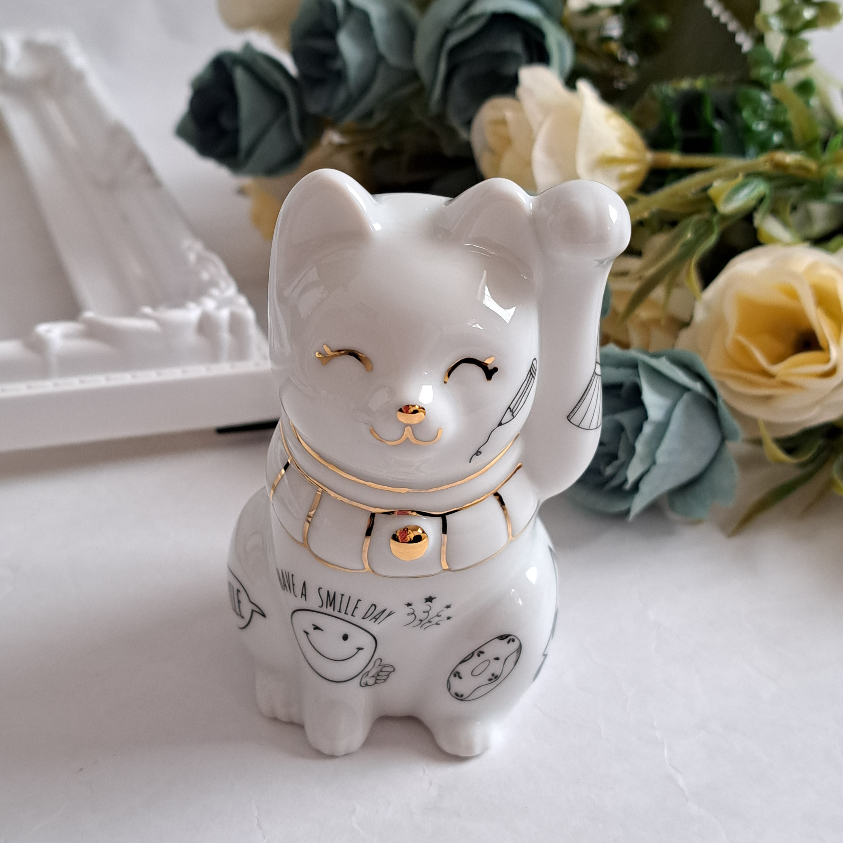 招き猫　ペア　結婚祝い　新築祝い　ハンドメイド　ポーセラーツねこ　縁起物