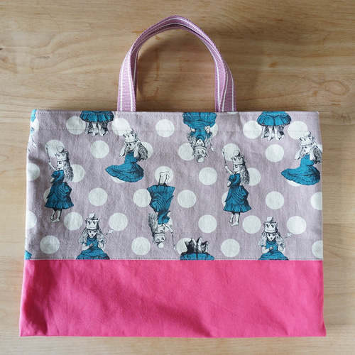 C アリス 薄ピンク 紫 ドット てさげバッグ レッスンバッグ 上履き入れ