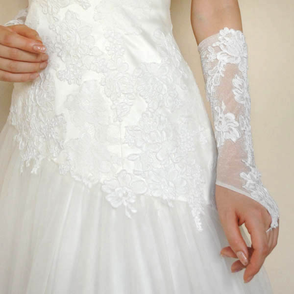 ウエディンググローブ レースグローブ フィンガーレス ロンググローブ ★カラーオフホワイトorアイボリー【G67】