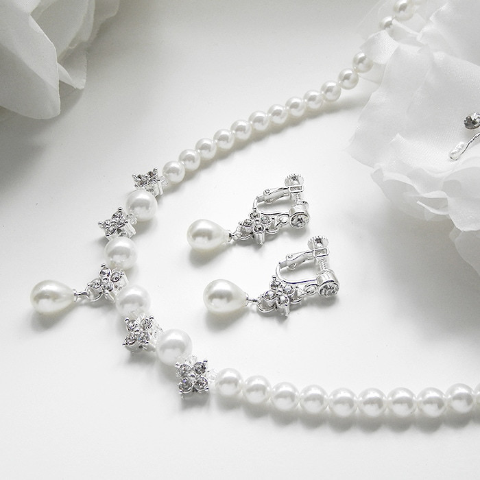 ネックレス　ウェディング　ブライダルネックレス　パール　ビジュー　シンプル 小枝　結婚式　挙式　前撮り　イヤリングN10