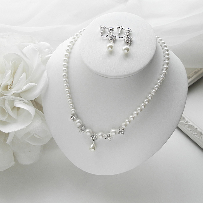 ネックレス　ウェディング　ブライダルネックレス　パール　ビジュー　シンプル 小枝　結婚式　挙式　前撮り　イヤリングN10