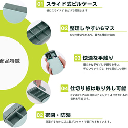 ピルケース サプリメントケース 6マス 3マス 1日3回 一日分 仕切り 薄型 密閉 遮光 防湿 小型 常備薬 朝昼晩 6枚目の画像