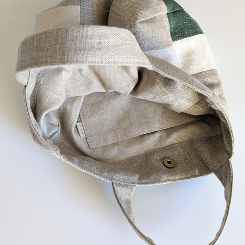 リネンのトートバッグ S△パッチワーク グリーン トートバッグ nuno:co