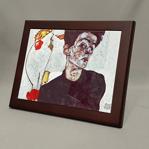 【即納】 エゴン・シーレ ほおずきの実のある自画像 フォトタイル木製 絵画
