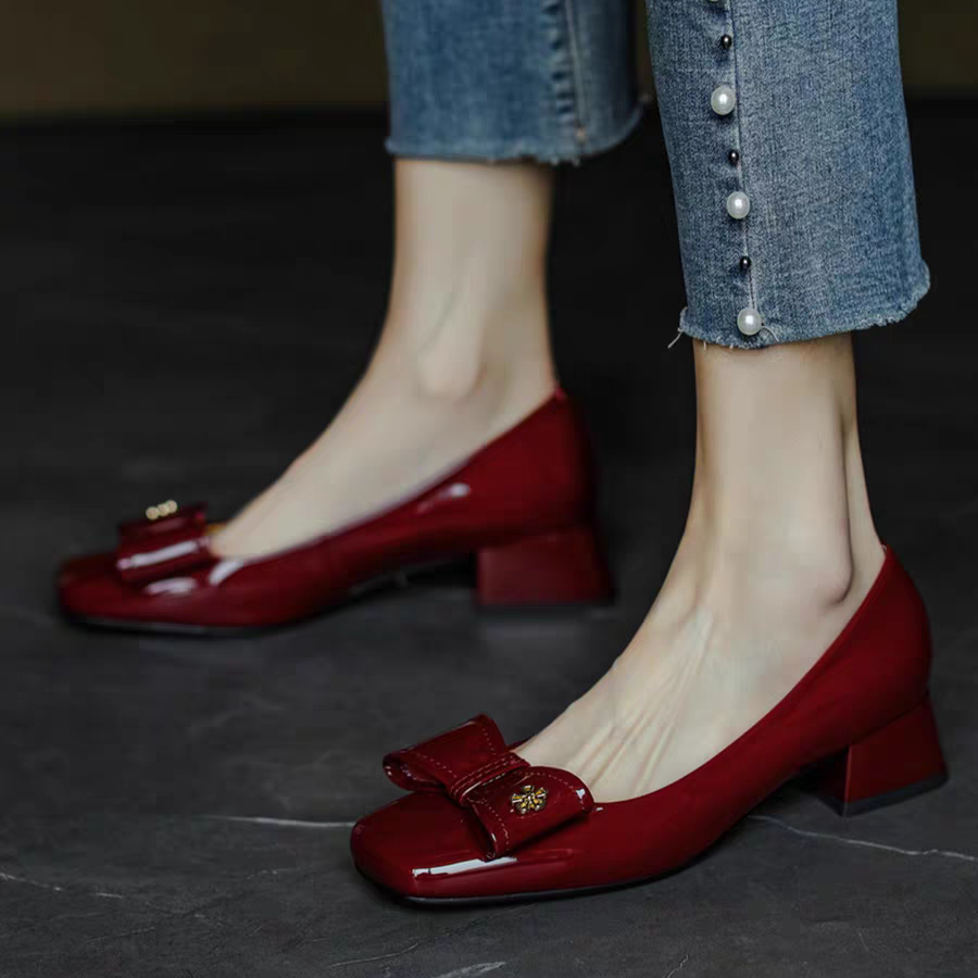 赤 パンプス レディース 幅広 ローヒール シューズ ぺたんこ靴 ぺたんこ ギフト 新色新柄2023 超早割祭2023
