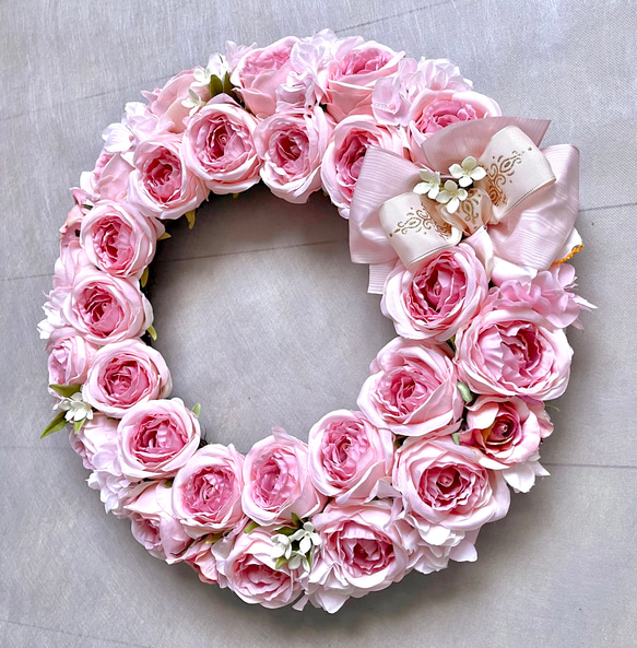 No.wreath-15509/薄ピンクバラのひな祭り２WAYリース (1) 38cm/アーティフィシャルフラワー造花 18枚目の画像