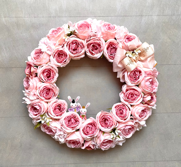 No.wreath-15509/薄ピンクバラのひな祭り２WAYリース (1) 38cm/アーティフィシャルフラワー造花 1枚目の画像