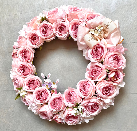 No.wreath-15509/薄ピンクバラのひな祭り２WAYリース (1) 38cm/アーティフィシャルフラワー造花 2枚目の画像