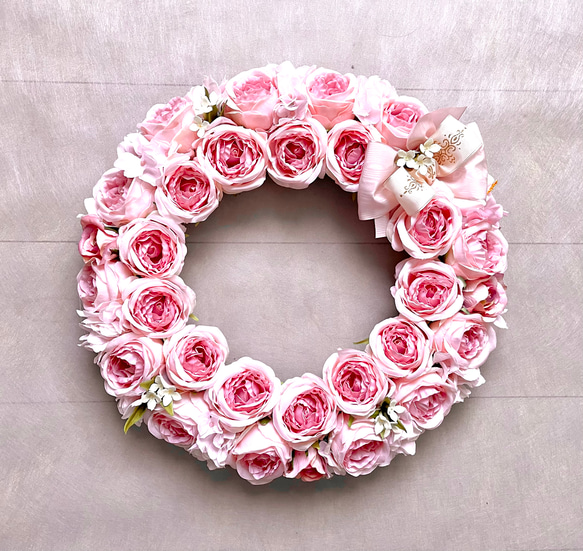 No.wreath-15509/薄ピンクバラのひな祭り２WAYリース (1) 38cm/アーティフィシャルフラワー造花 17枚目の画像