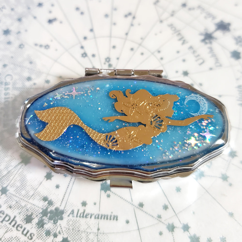 深海と人魚のピルケース。シルバーピルケース レジンハンドメイド 