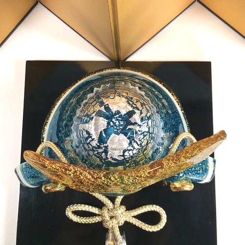 ガラス製 五月人形 兜 青金 ガラス製 五月人形 兜 青金