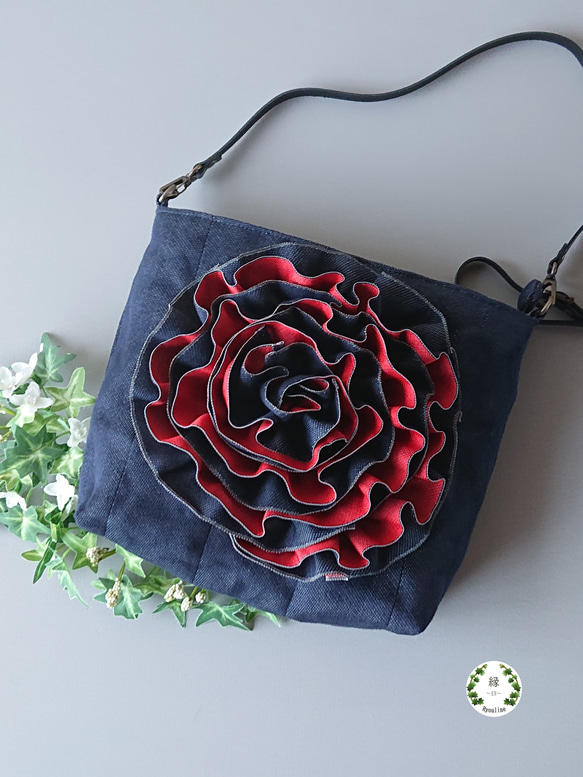 受注製作】畳縁・バラ咲くショルダーバッグ ショルダーバッグ 縁