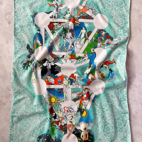 生命の木とタロット柄 フリース膝掛けブランケット 70×100cm（ペール