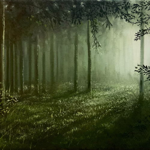 手描きの油絵作品】静かな森に差し込むやさしい光 絵画 JO's art