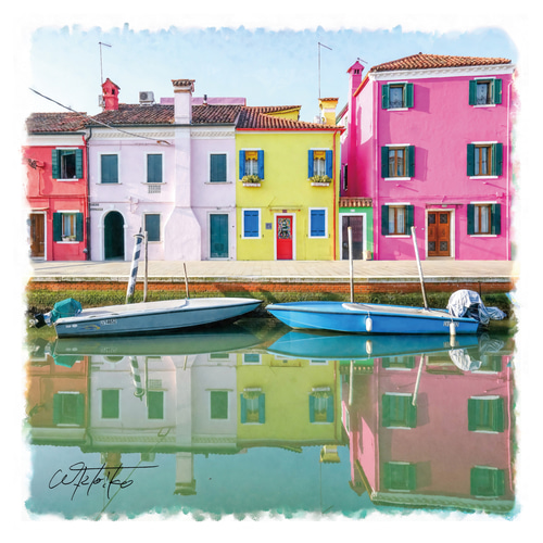 送料無料】絵画調写真作品「イタリア、ブラーノ島の町並み」 写真