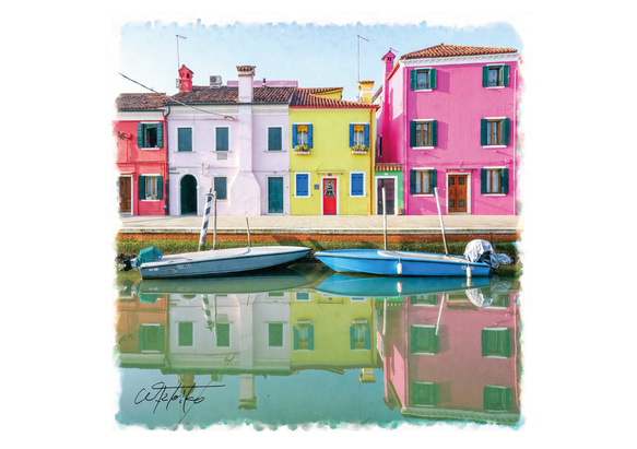 送料無料】絵画調写真作品「イタリア、ブラーノ島の町並み」 写真