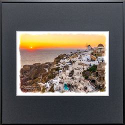 【送料無料】絵画調写真作品「ギリシャ、サントリーニ島イアの夕日」 2枚目の画像