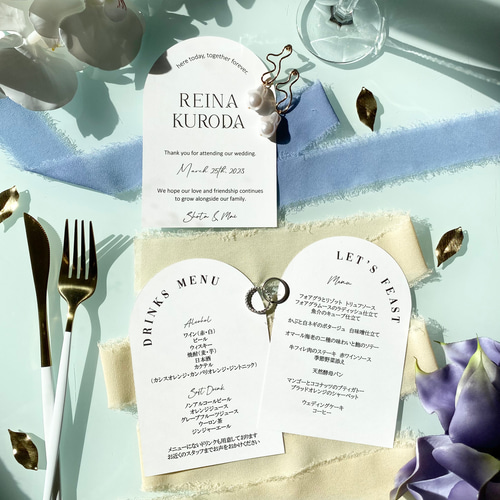 人気】席札 メニュー表 アーチ ウェディング 席次表・席札・メニュー表