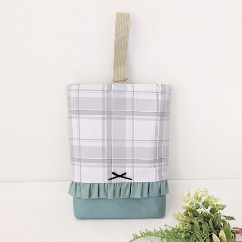 サイズオーダー可】タータンチェック柄・フリル付きオールドブルー♡3