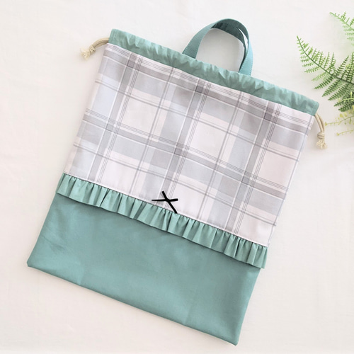 サイズオーダー可】タータンチェック柄・フリル付きオールドブルー♡3