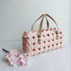 【9色より選べる】 大人かごバッグ Ｍ 桜 pink 本革ハンドル ギフト 着物 浴衣 卒業式 袴にも素敵 2枚目の画像