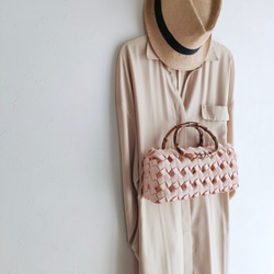 【9色より選べる】 大人かごバッグ Ｍ 桜 pink 本革ハンドル ギフト 着物 浴衣 卒業式 袴にも素敵 3枚目の画像