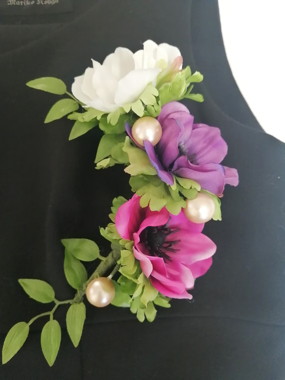 ⑥布花　アネモネとしろつめ草のコサージュ アンティークレース　セレモニーに 0_0b3229a8df8c56b764fe90381dd7