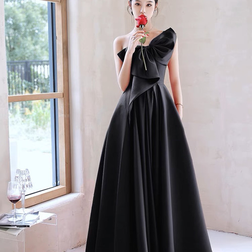 ワンショルダーフロントリボンウエディングドレス ドレス ウララ--1000  