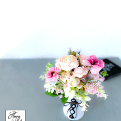 カーネーションとバラのインテリアブーケ　アーティフィシャルフラワー　造花　花束　ブーケ　ピンク　プレゼント　ギフト　 2枚目の画像