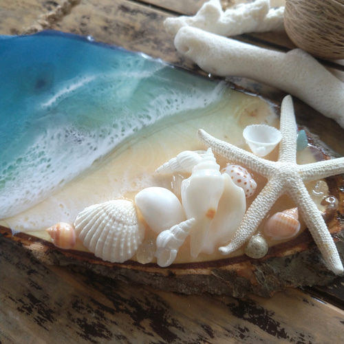 okinawaの海を感じる』切り株プレート beachレジンアート その他