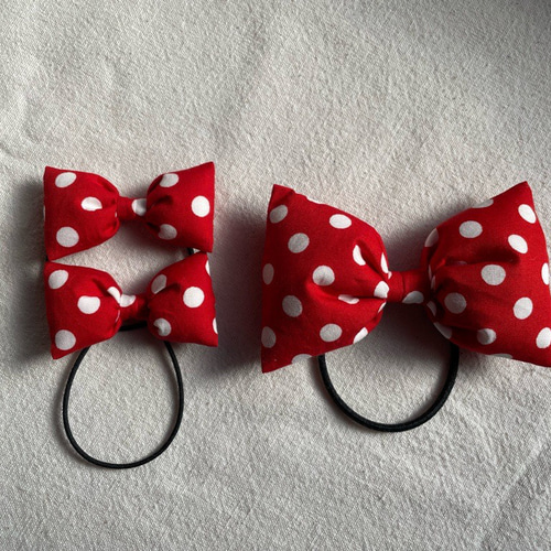 送料無料】《再販》赤×白ドット［4］☆リボンゴムセットA 親子 姉妹 お