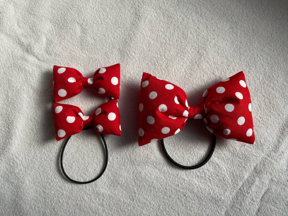 【送料無料】《再販》赤×白ドット［4］☆リボンゴムセットA 親子 姉妹 お揃いコーデ 2枚目の画像