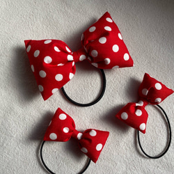 【送料無料】《再販》赤×白ドット［4］☆リボンゴムセットA 親子 姉妹 お揃いコーデ 6枚目の画像