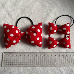 【送料無料】《再販》赤×白ドット［4］☆リボンゴムセットA 親子 姉妹 お揃いコーデ 3枚目の画像