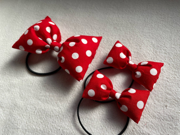 【送料無料】《再販》赤×白ドット［4］☆リボンゴムセットA 親子 姉妹 お揃いコーデ 7枚目の画像